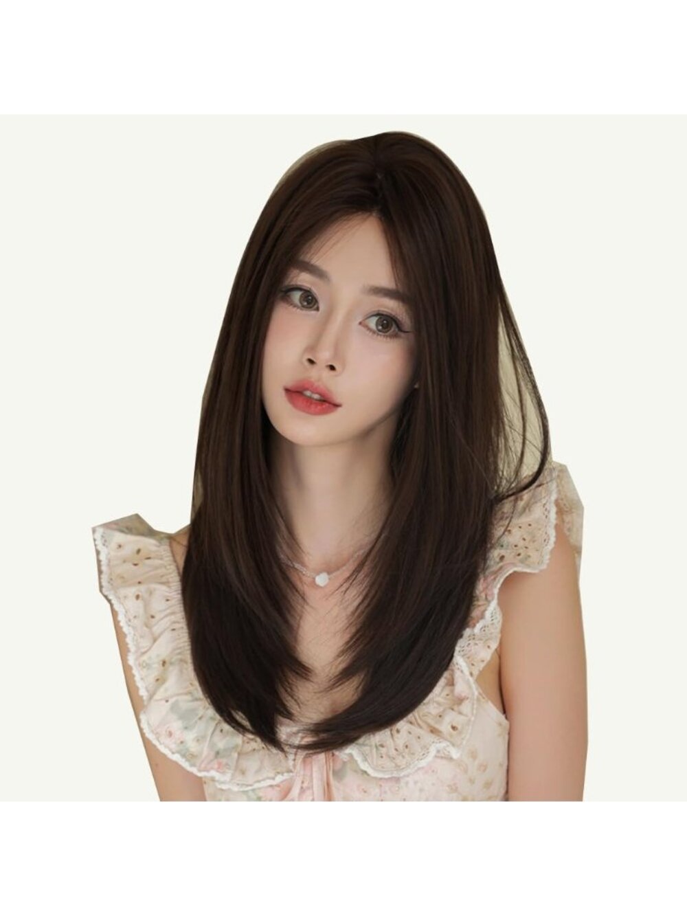 Women's Black Brown Heat Resistant Synthetic Fiber Long Straight Wigs Bangs